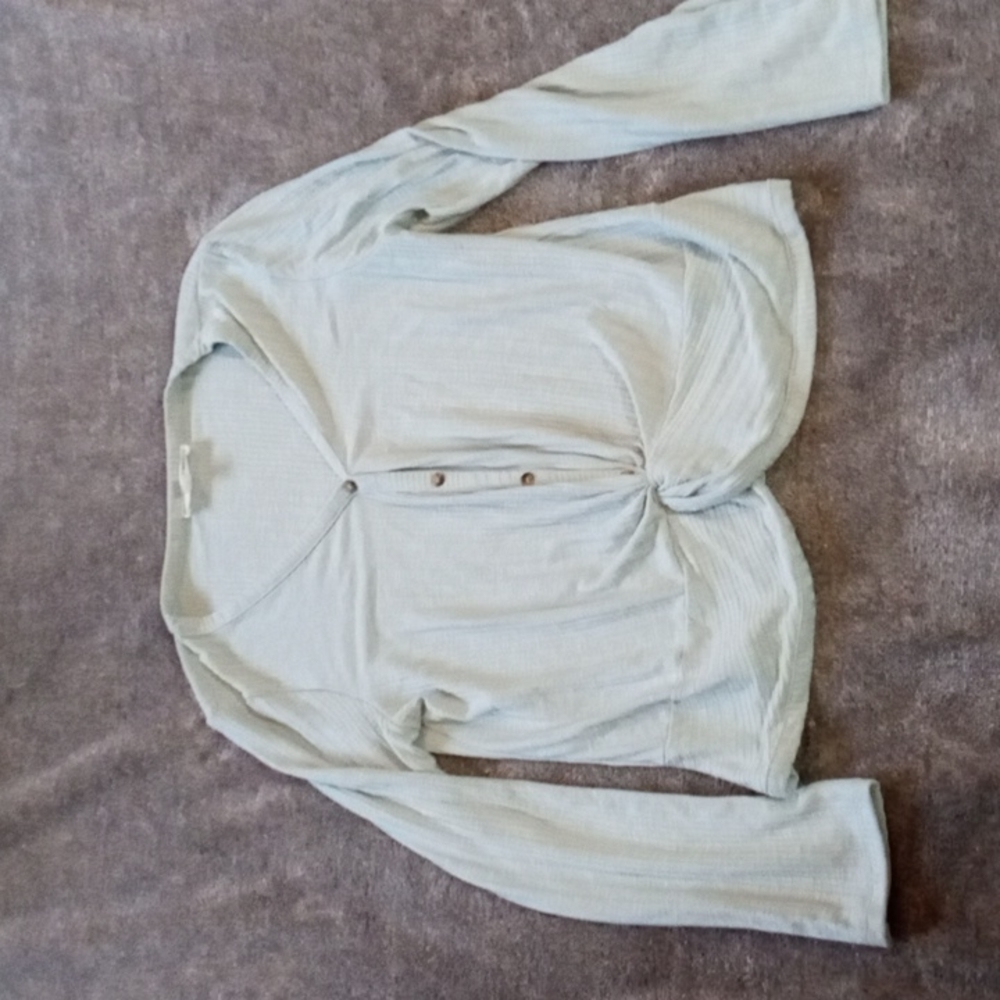 Hippie Rose light aqua textured tie front button down top